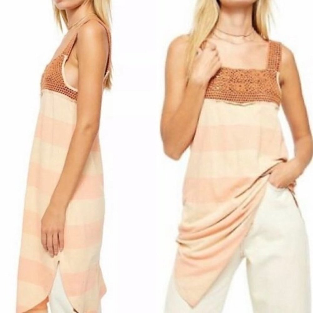 NEW Free People We the Free Sayulita Striped Crochet Neck Tunic S